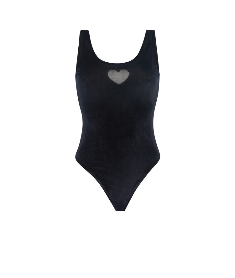 Body de terciopelo con detalle de transparencias coeurmeshiz negro.