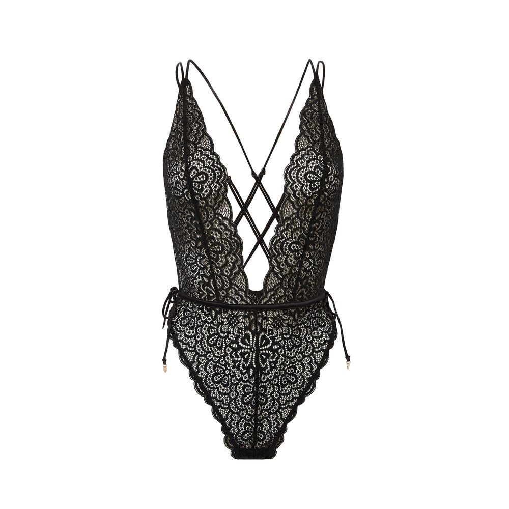Body con tanga de encaje con detalle en la espalda - negro negro.