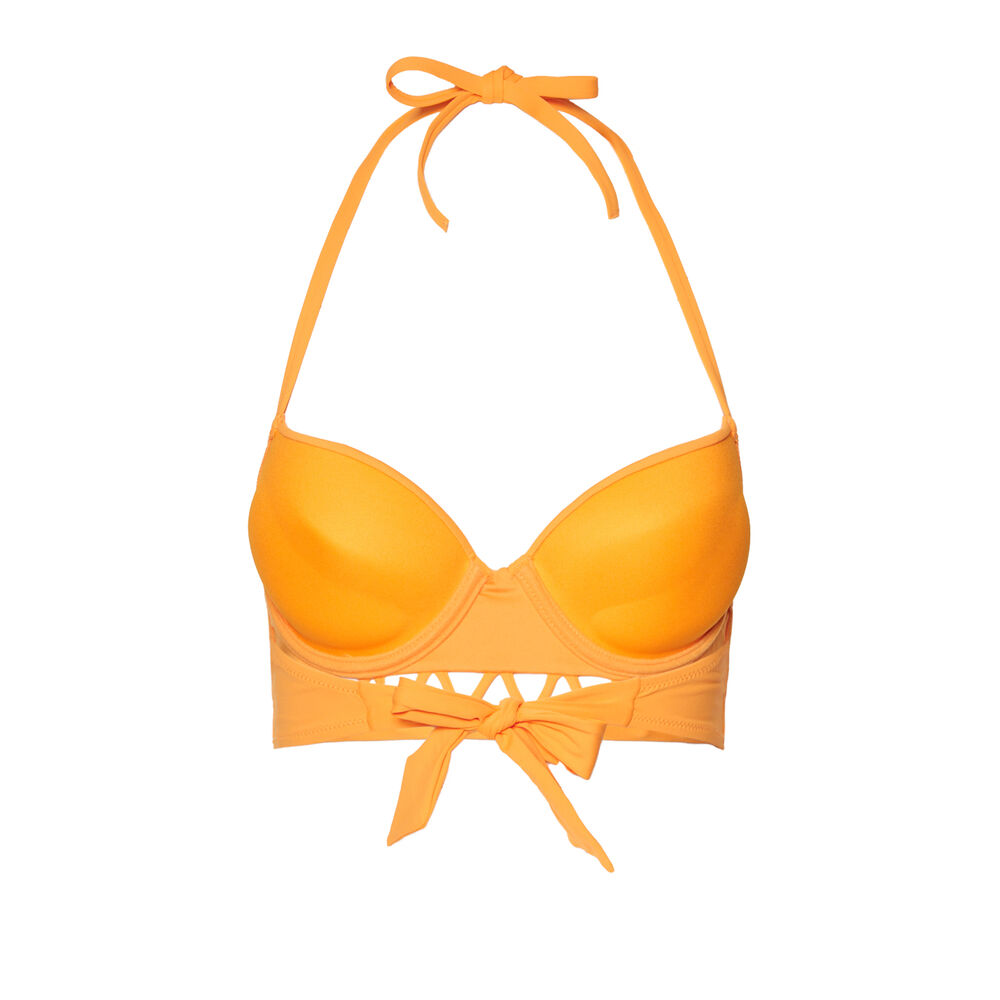 Parte de arriba de bikini push-up con espalda abierta y detalle azteca - naranja naranja.