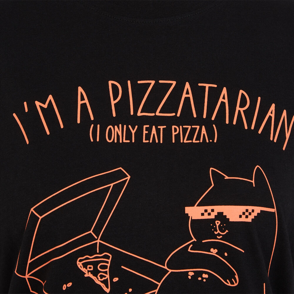 Top de manga corta con estampado de pizza - negro negro.