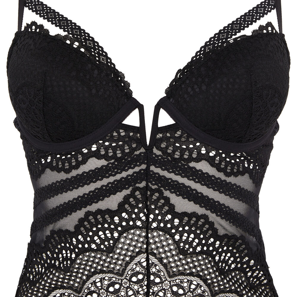 Body push-up de encaje con lazos - negro negro.