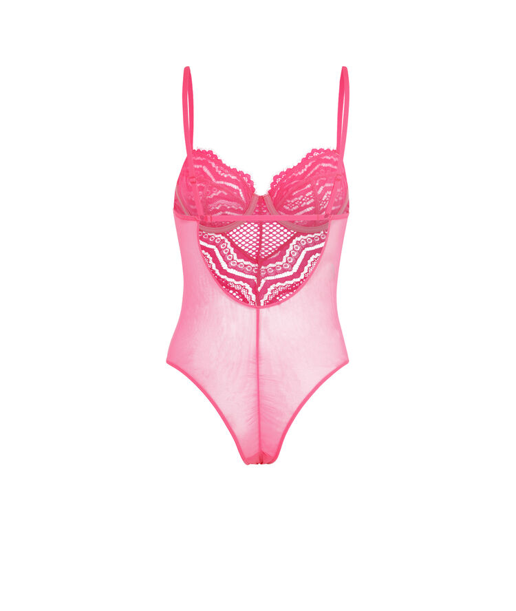 Body de encaje con aros madonniz rosa.
