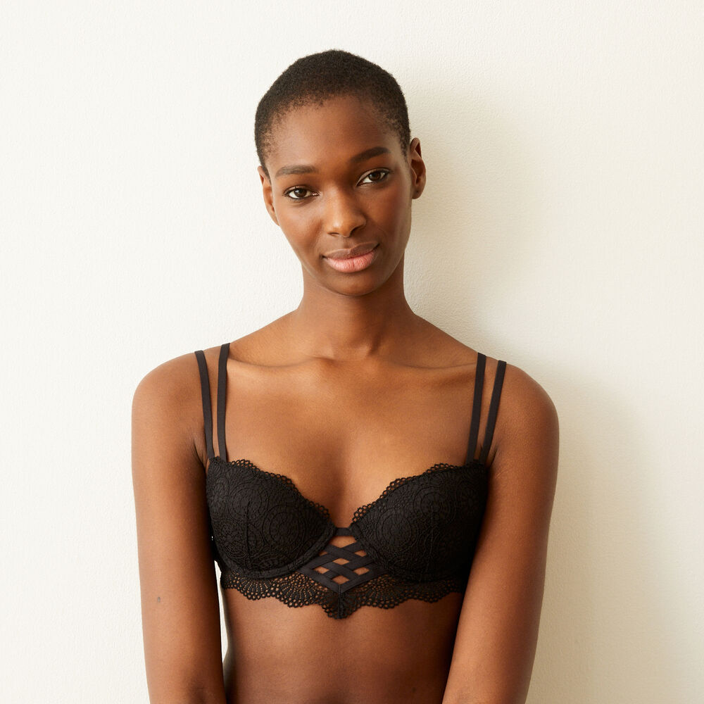 Sujetador corpiño push-up con detalle de cintas totoiz negro.