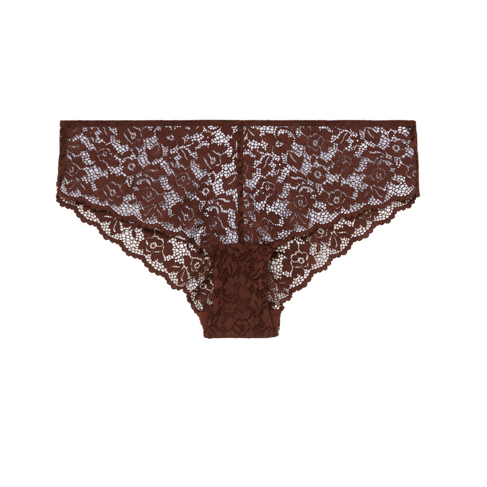 Braguita culotte de encaje de flores - marrón marrón.
