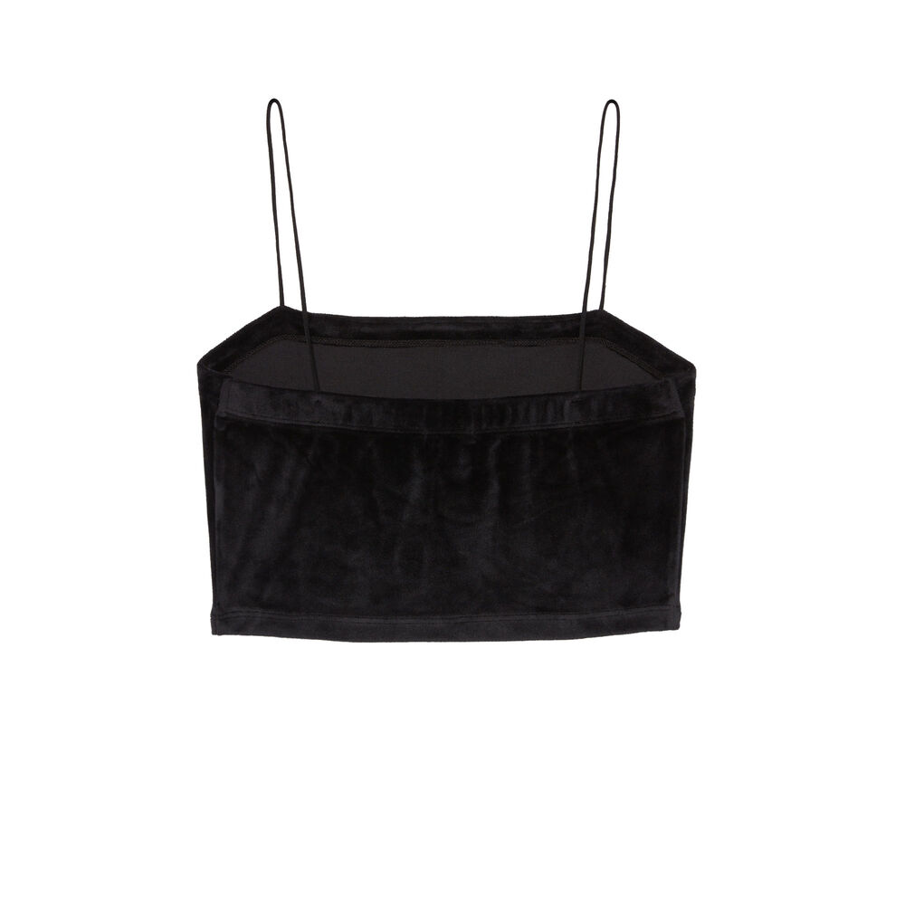 Top de terciopelo con tirantes finos - negro negro.