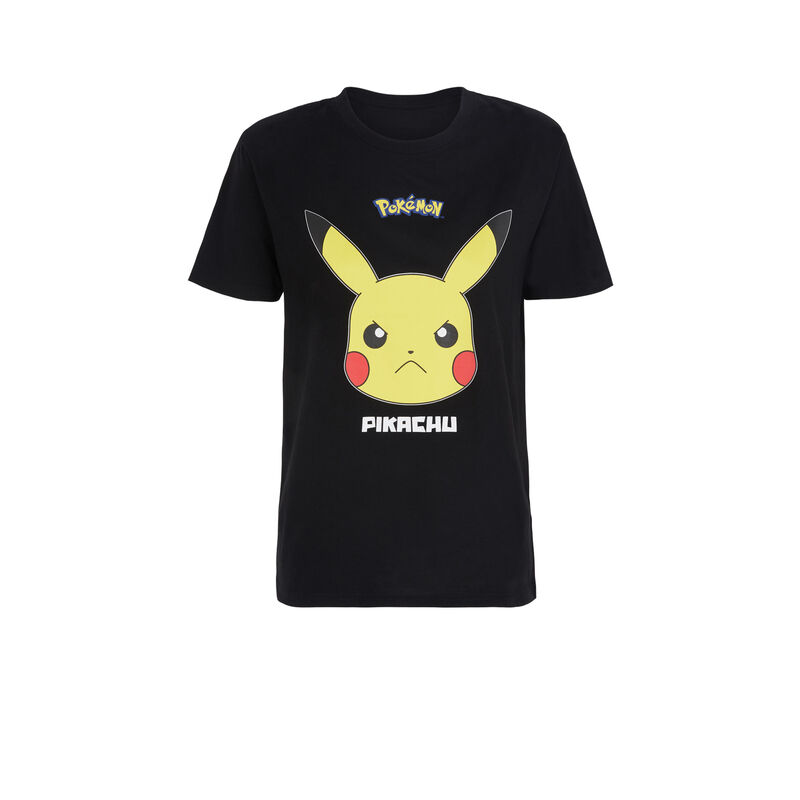 Top de manga corta con estampado pikachu pickabatiz negro.