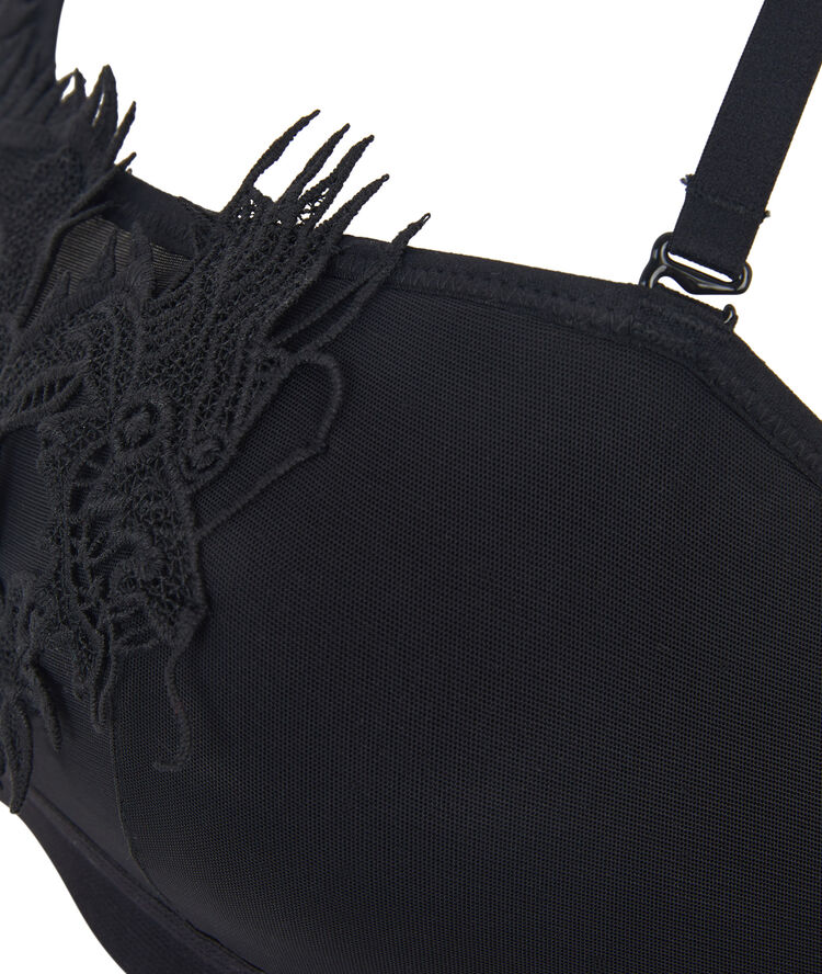 Brassière de hombros asimétricos con dragón en guipure sumiyoiz noir.