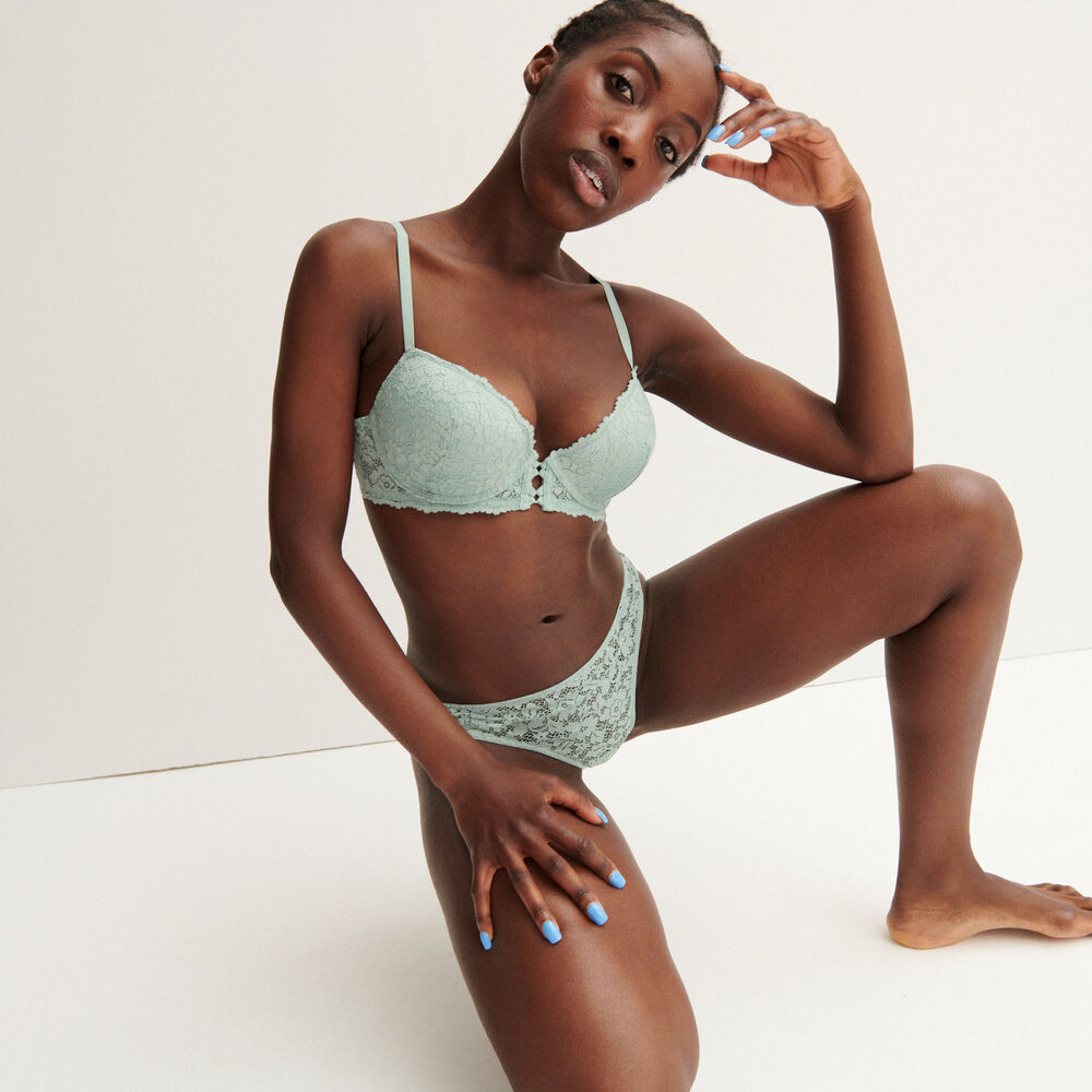 Braguita brasileña de encaje con flores - lila morado.