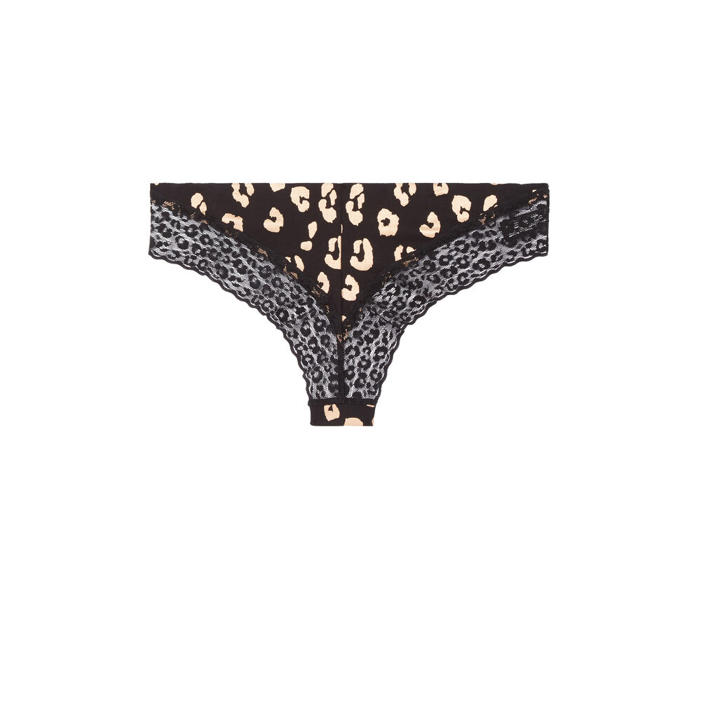 Braguita culotte de algodón con motivos de leopardo - negra negro.