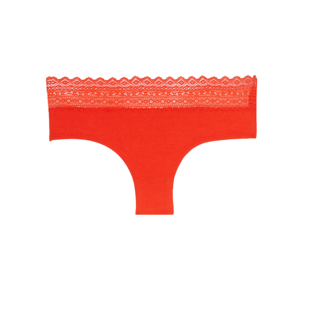 Braguita culotte de algodón liso con elástico de encaje - roja rojo.