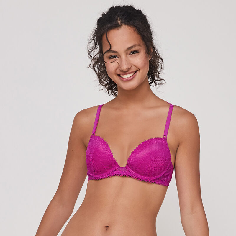 Sujetador push up con guipur anjaiz fuchsia.