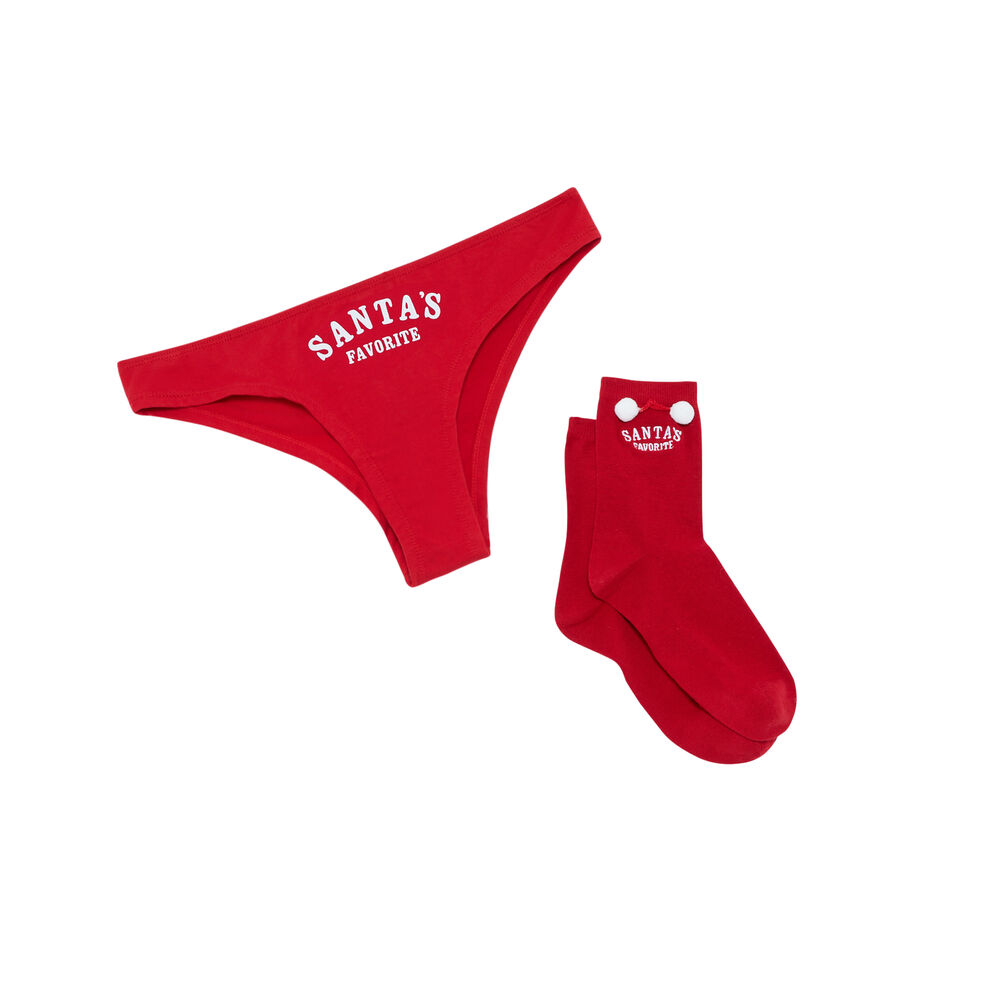 Dúo de braguita brasileña y calcetines con detalle de pompón - rojo rojo.