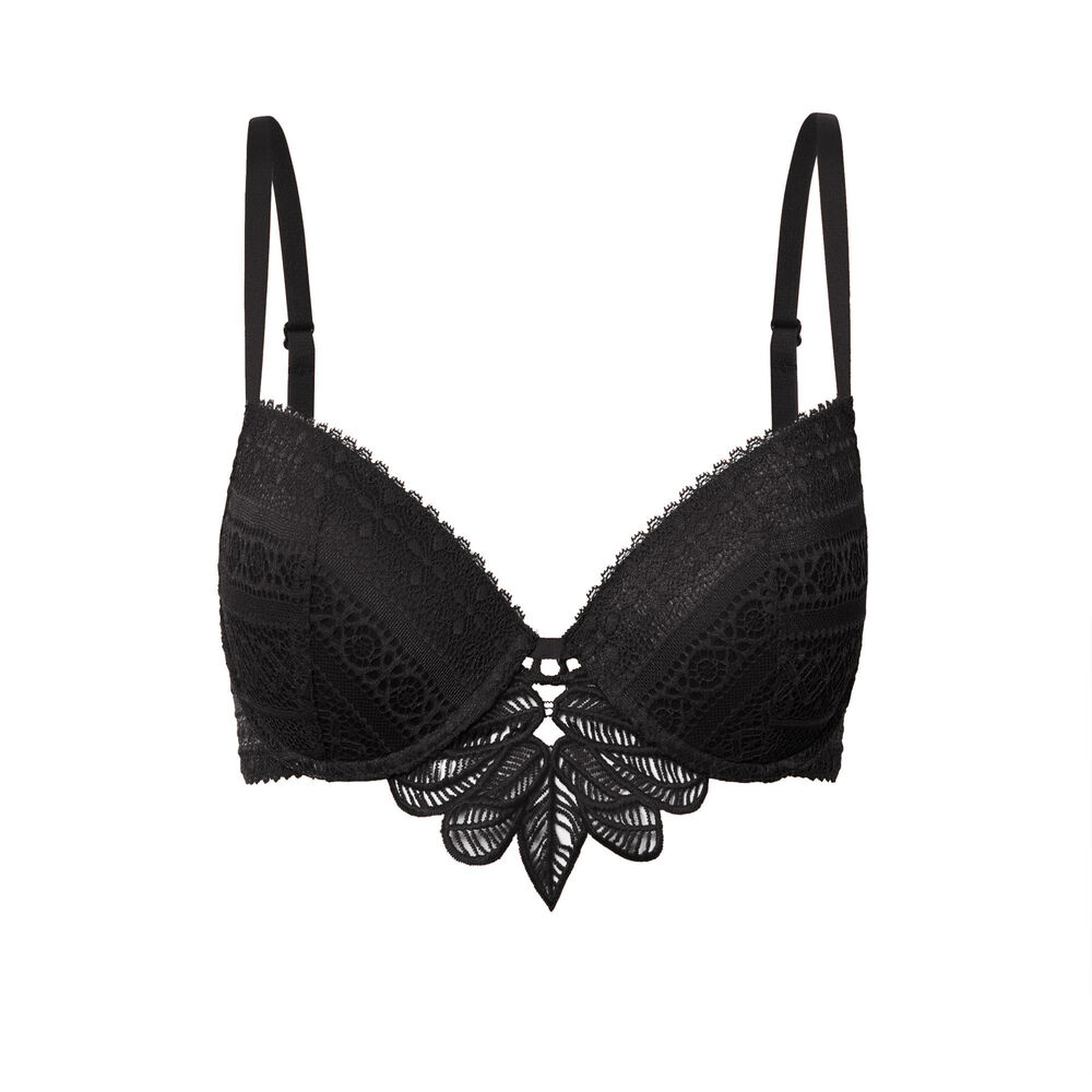 Sujetador push-up de encaje con flores - negro negro.
