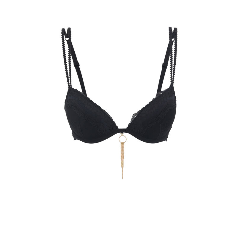 Sujetador push-up con detalle de joya superstariz negro.