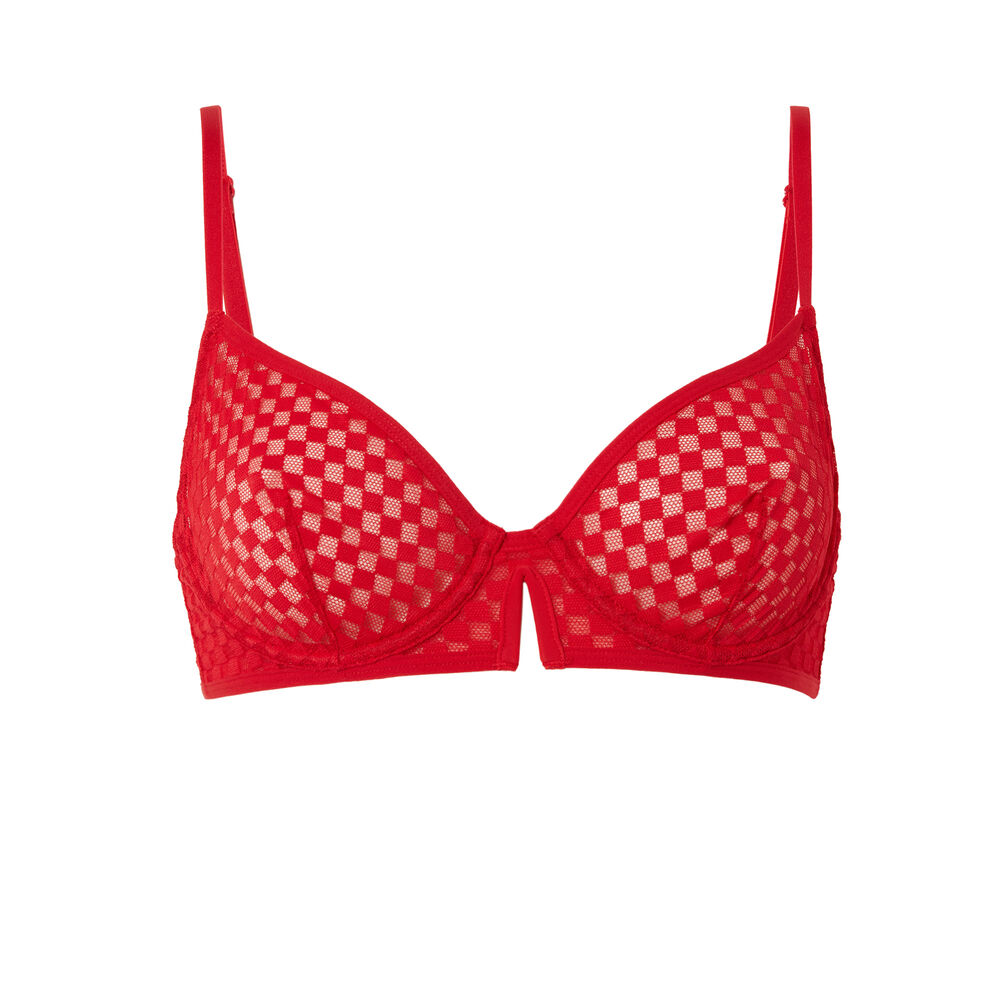 Sujetador corbeille efecto tablero de damas - rojo rojo.