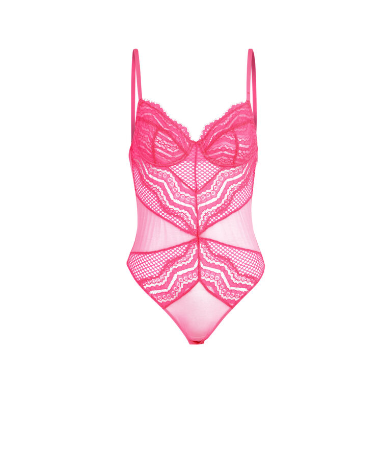 Body de encaje con aros madonniz rosa.