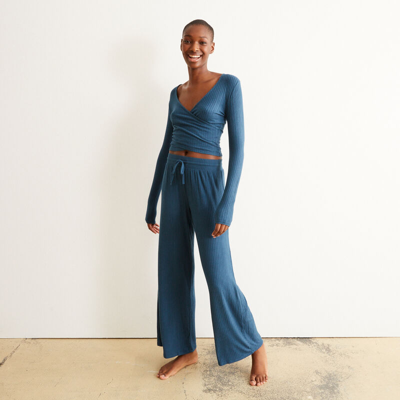 pantalón ancho con cordón para atar - azul pantalón ancho con cordón para atar - azul;