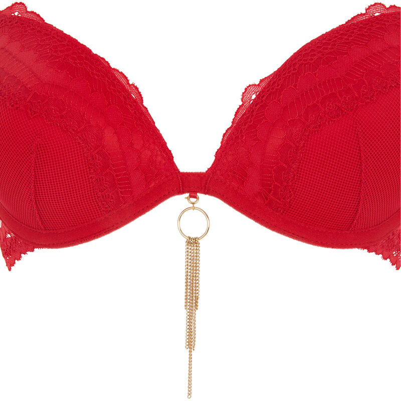 Sujetador push-up con detalle de joya superstariz rojo.