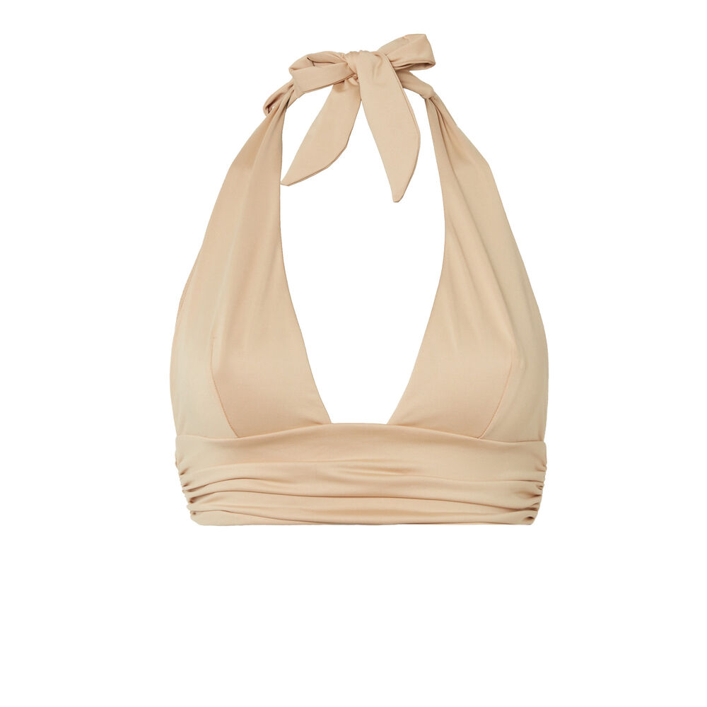 Parte de arriba de bikini triángulo pañuelo x romy - beige beige.