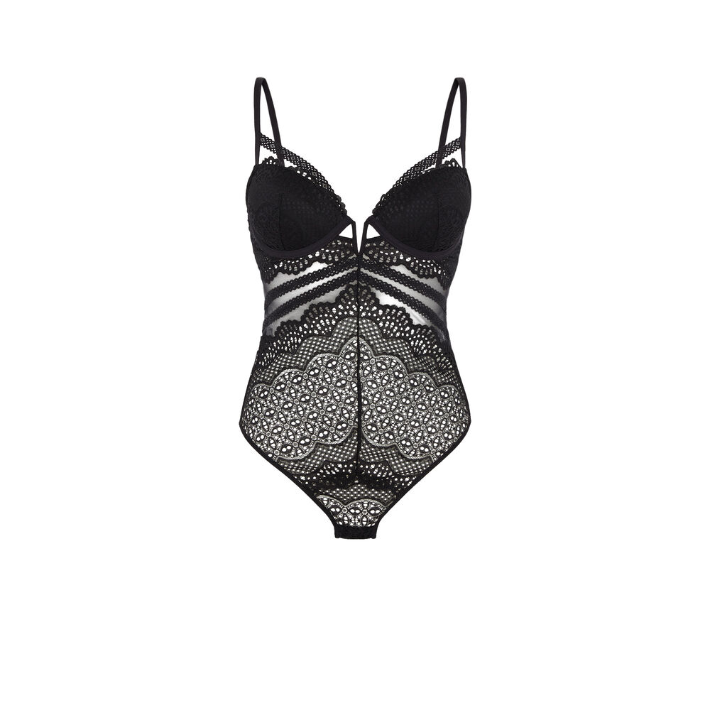 Body push-up de encaje con lazos - negro negro.
