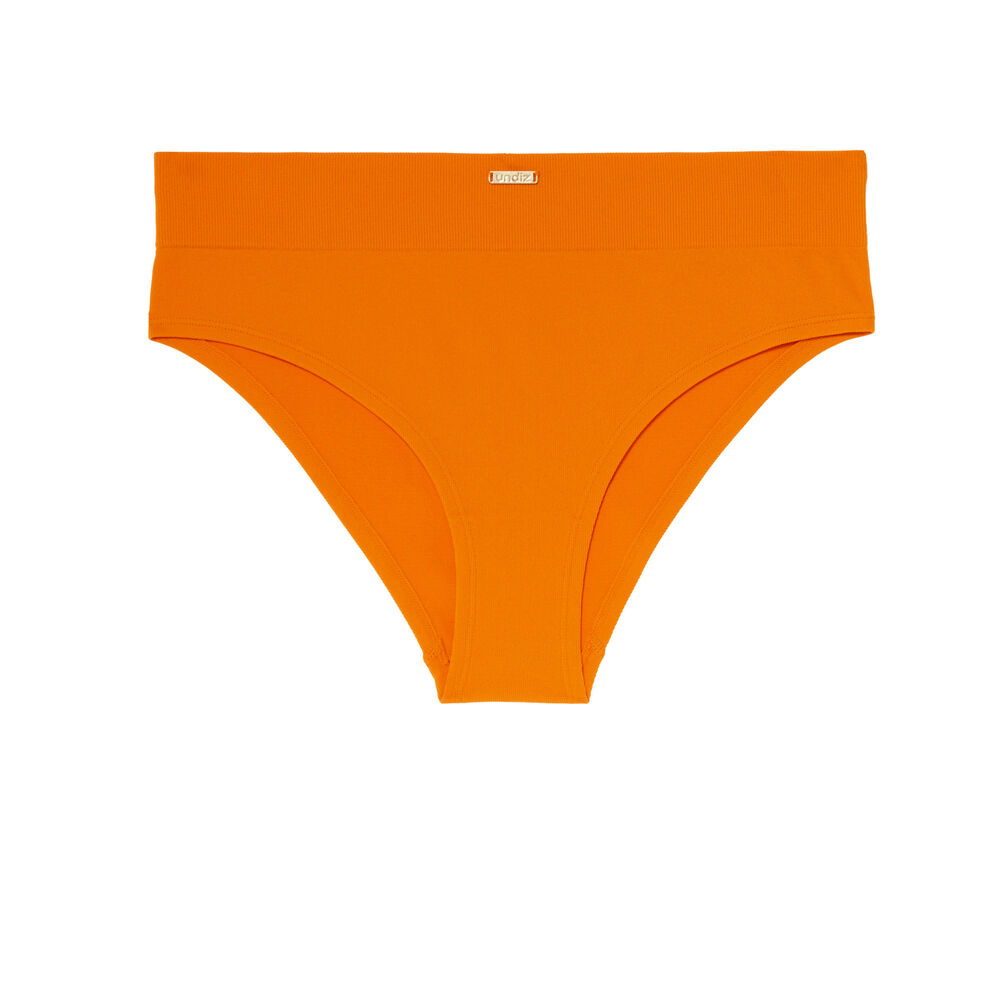 Braguita de talle alto acanalada con detalle de placa - naranja naranja.