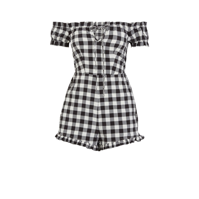 Mono con estampado de cuadros - negro Mono con estampado de cuadros - negro;