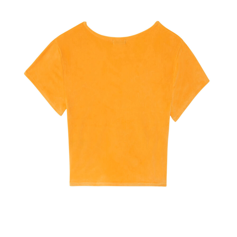 Top de manga corta de terciopelo con efecto anudado - naranja naranja.