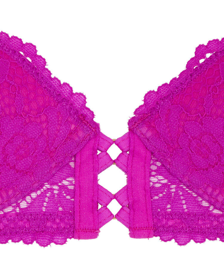 Sujetador push-up de encaje con flores - rosa rosa.