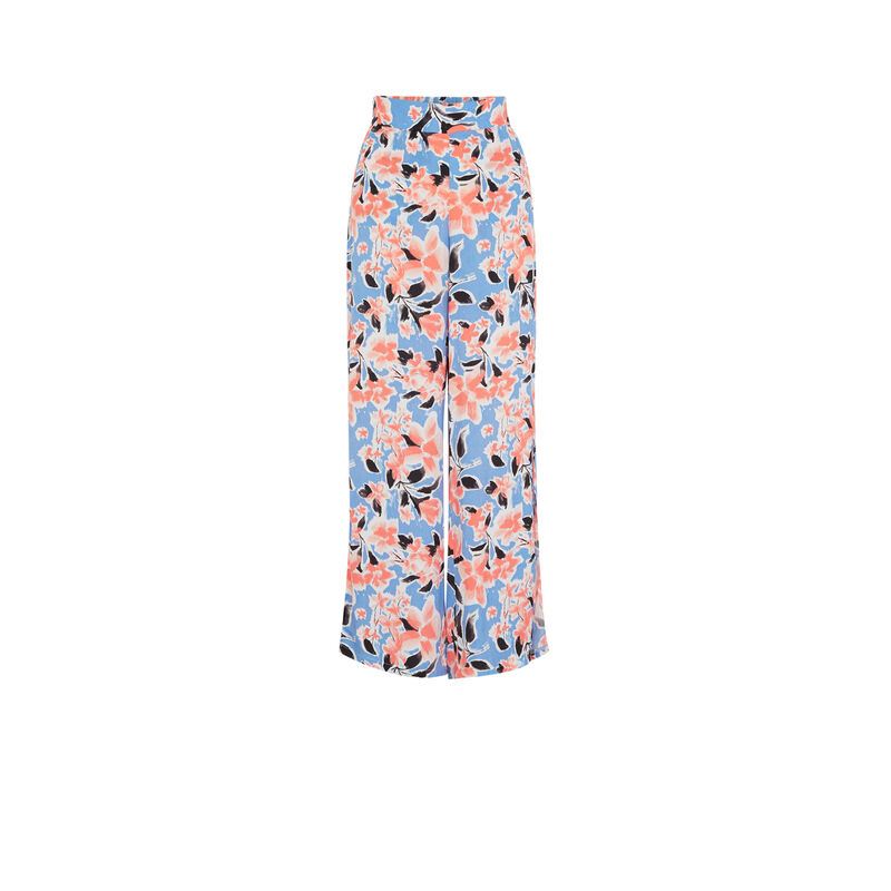Pantalón ancho con estampado de flores - azul Pantalón ancho con estampado de flores - azul;