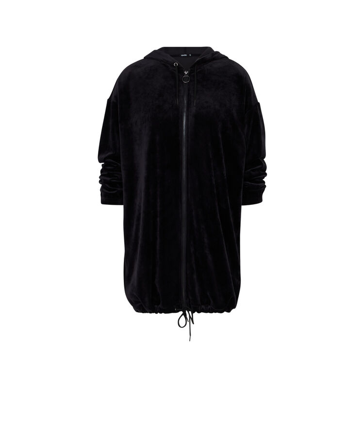 Sweat long à capuche doux - noir noir.