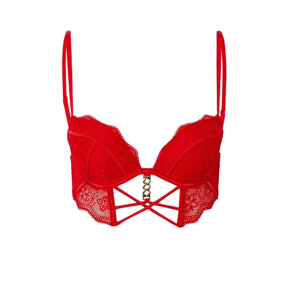Sujetador corpiño de aumento con detalle de cadena dorada - rojo rojo.