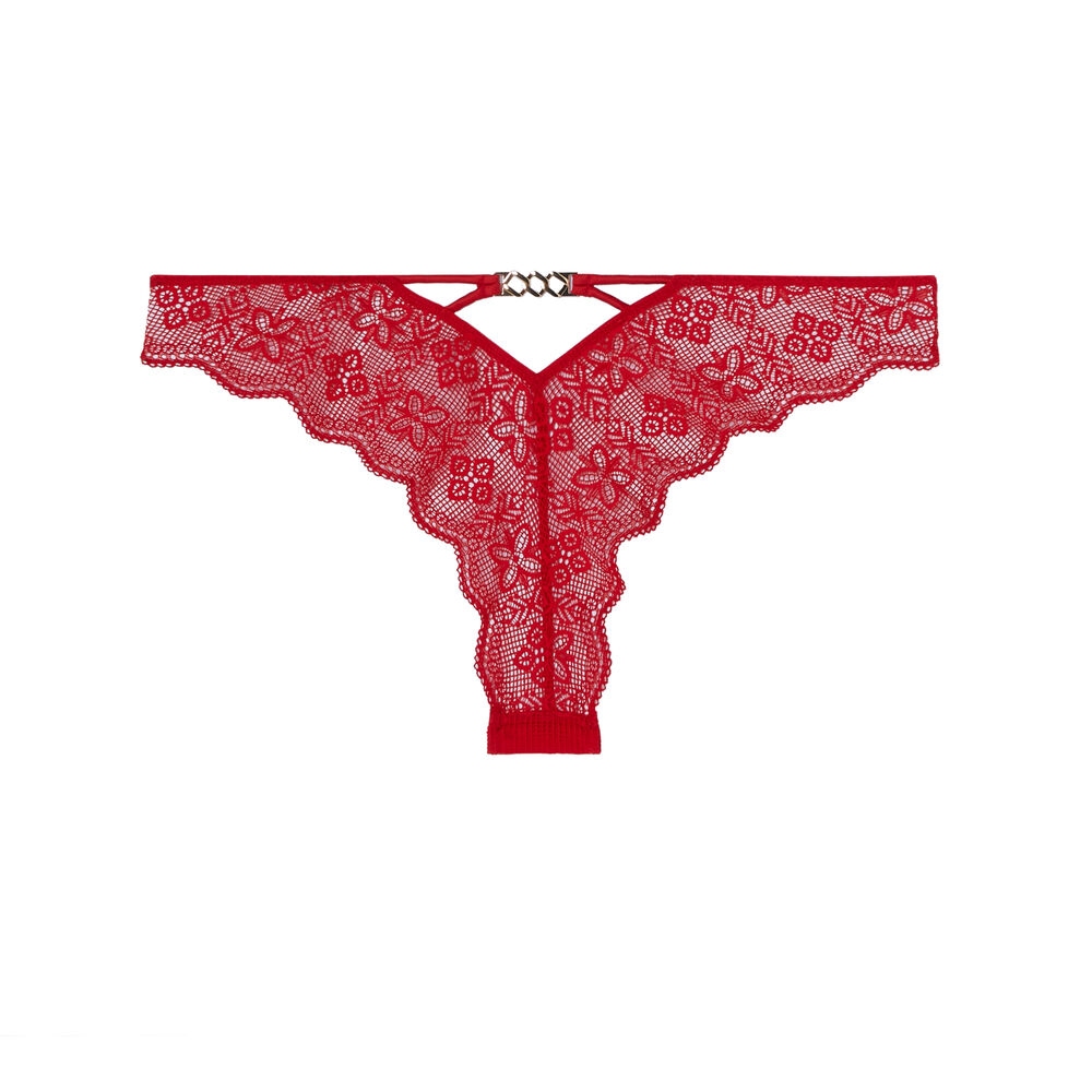 Braguita brasileña de encaje con detalle de cadena dorada - roja rojo.