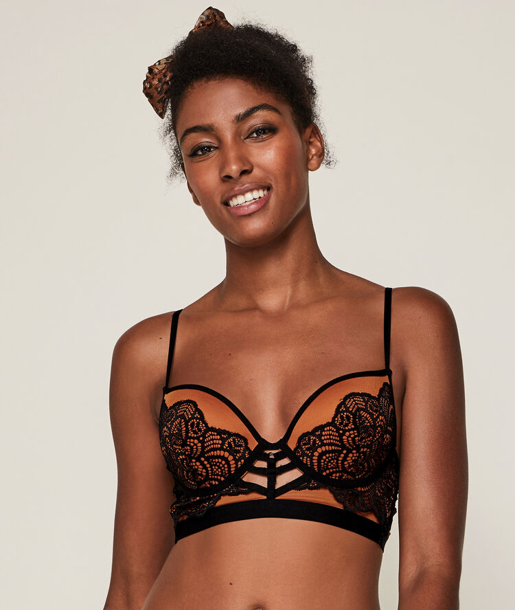 Sujetador corpiño push-up de tul/encaje vivianiz terracota.