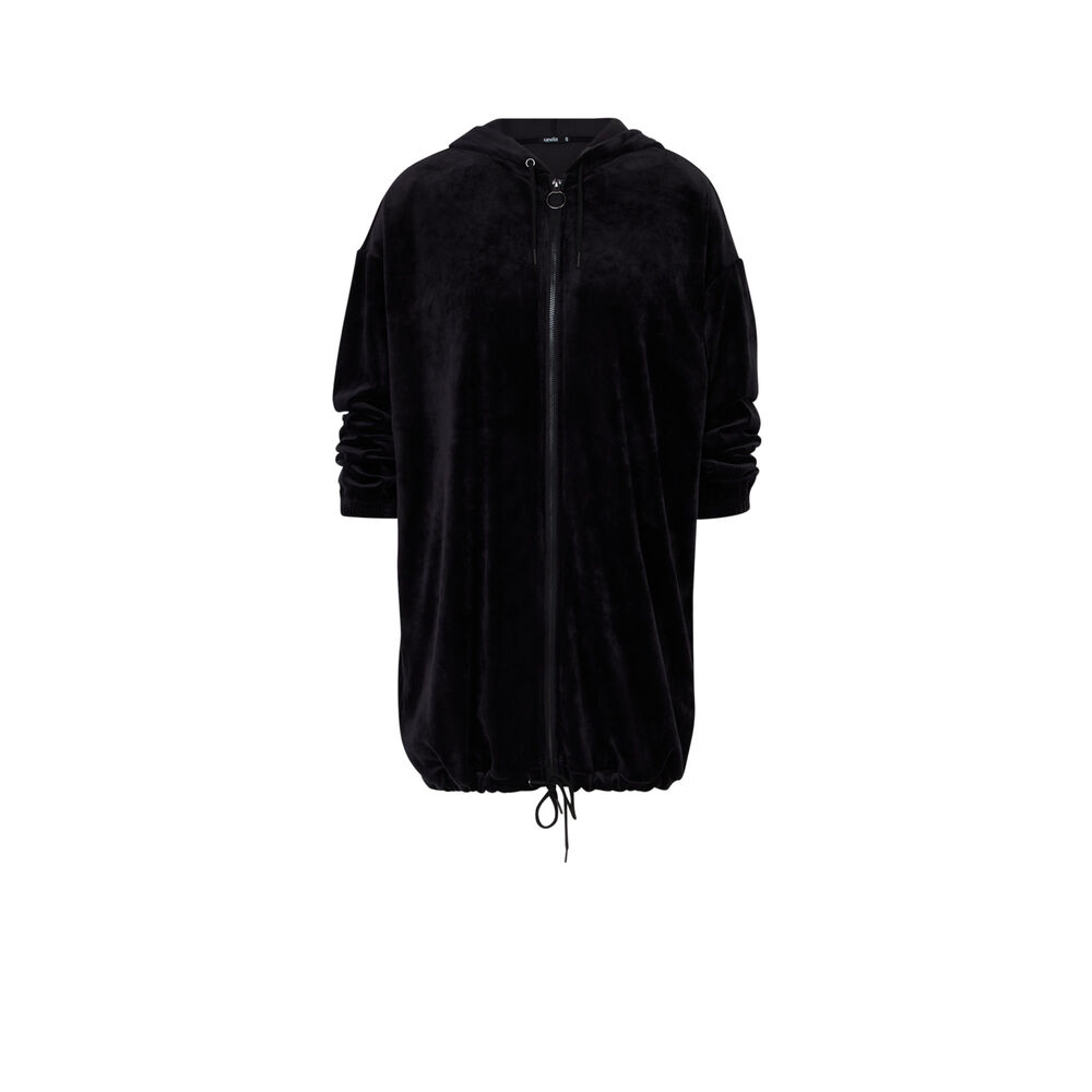 Sweat long à capuche doux - noir noir.