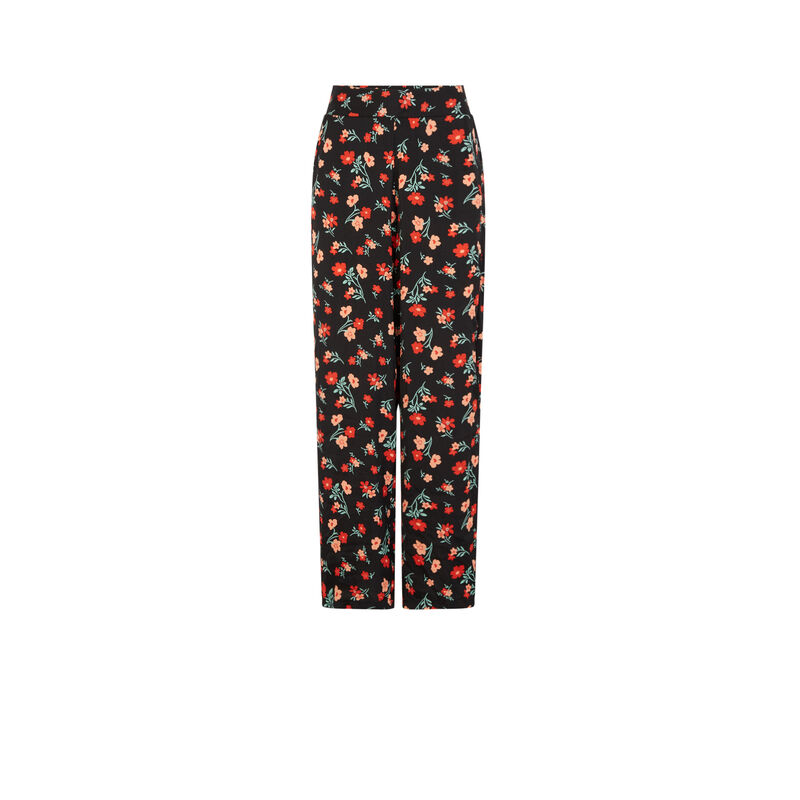 Pantalón satinado con estampado de flores - negro Pantalón satinado con estampado de flores - negro;