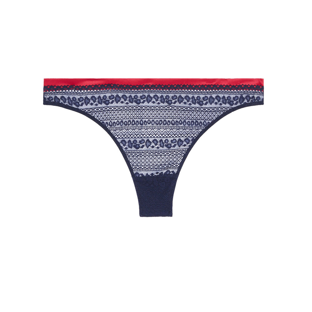 Microtanga de encaje con borde rosa - azul azul.