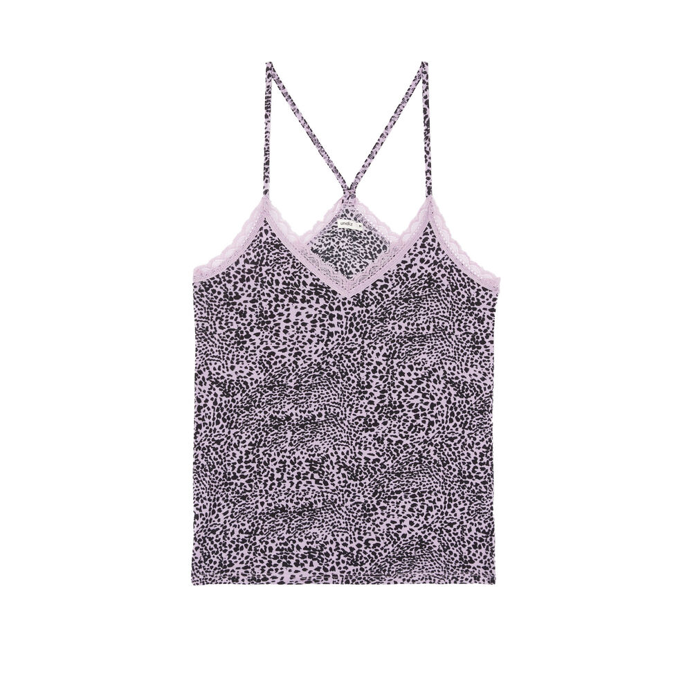 Top de punto con tirantes finos y estampado de leopardo - lila morado.