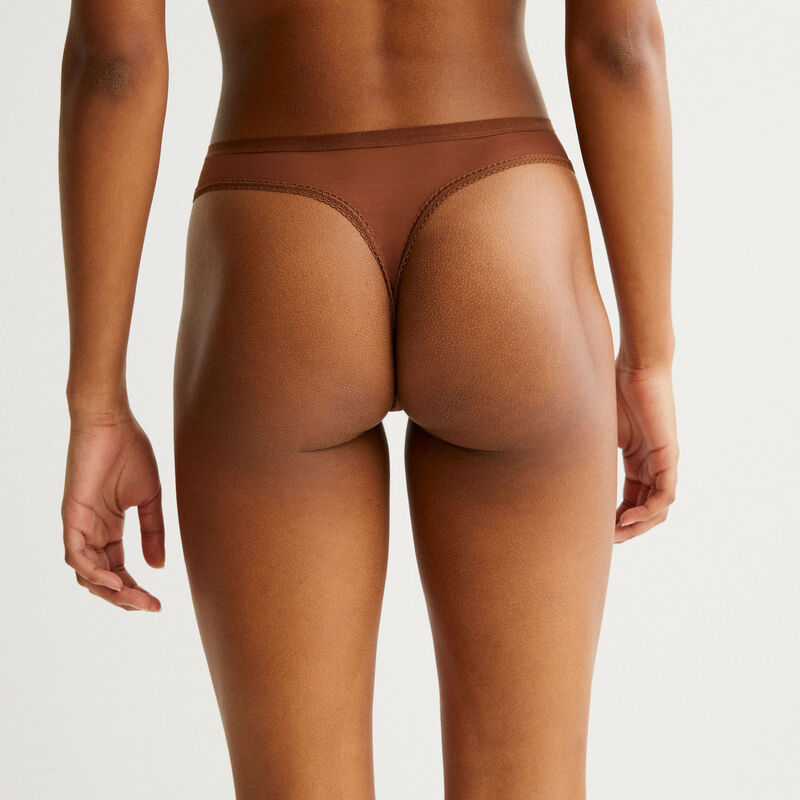 Tanga de tul liso - marrón Tanga de tul liso - marrón;
