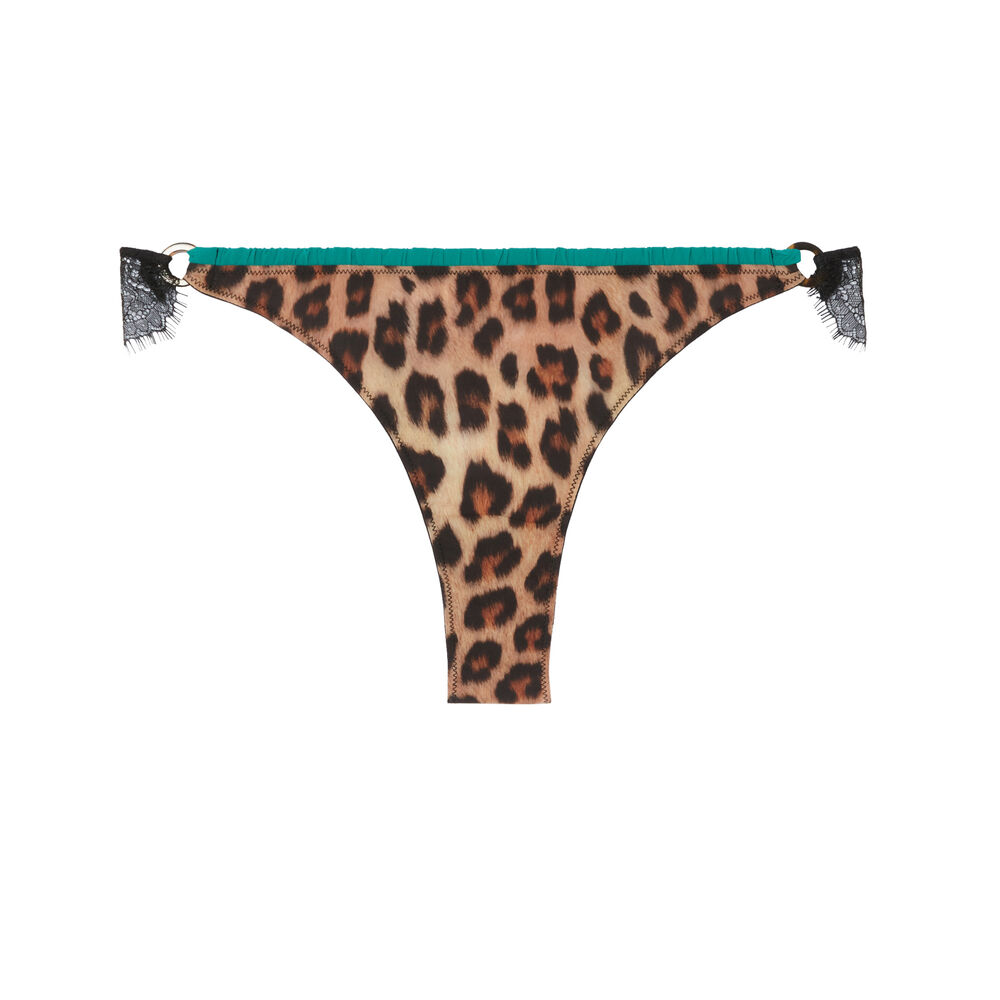 Braguita brasileña con anilla de micro y estampado de leopardo - negro negro.