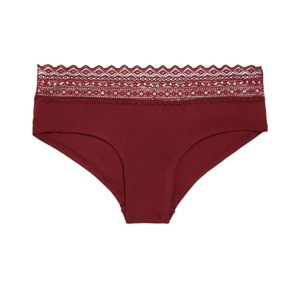 Braguita culotte con cintura de encaje burdeos.