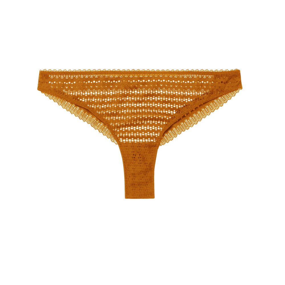 Cheeky bikini de encaje fino - caramelo marrón.