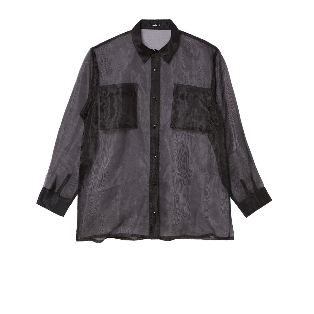 Camisa larga transparente de tul - negra negro.