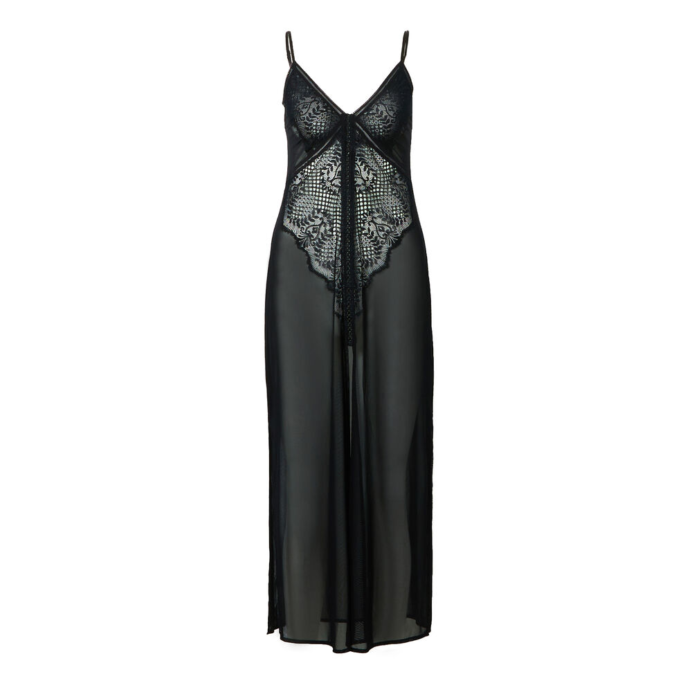 Picardías largo transparente y encaje - negro negro.