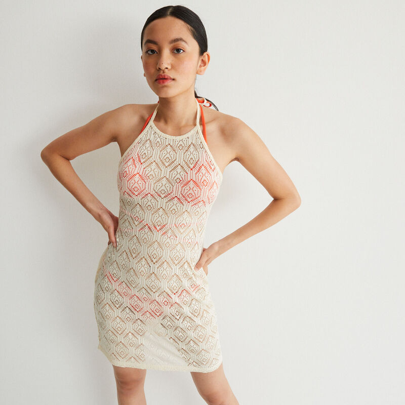vestido de encaje con espalda abierta y anudado - crudo vestido de encaje con espalda abierta y anudado - crudo;