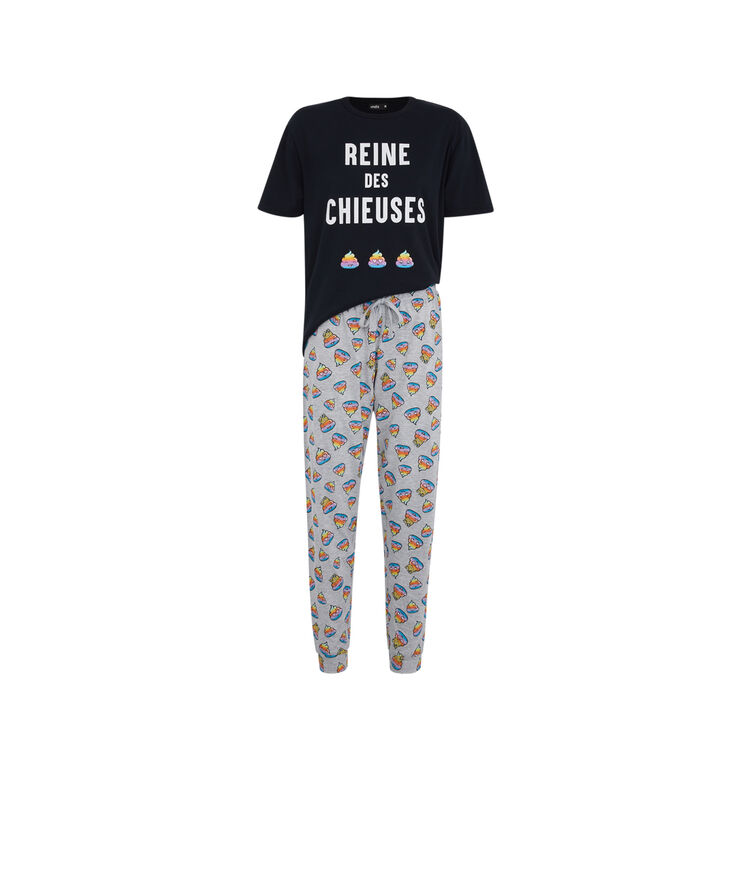 Conjunto de pijama top + pantalón con estampado reinchieusiz negro.