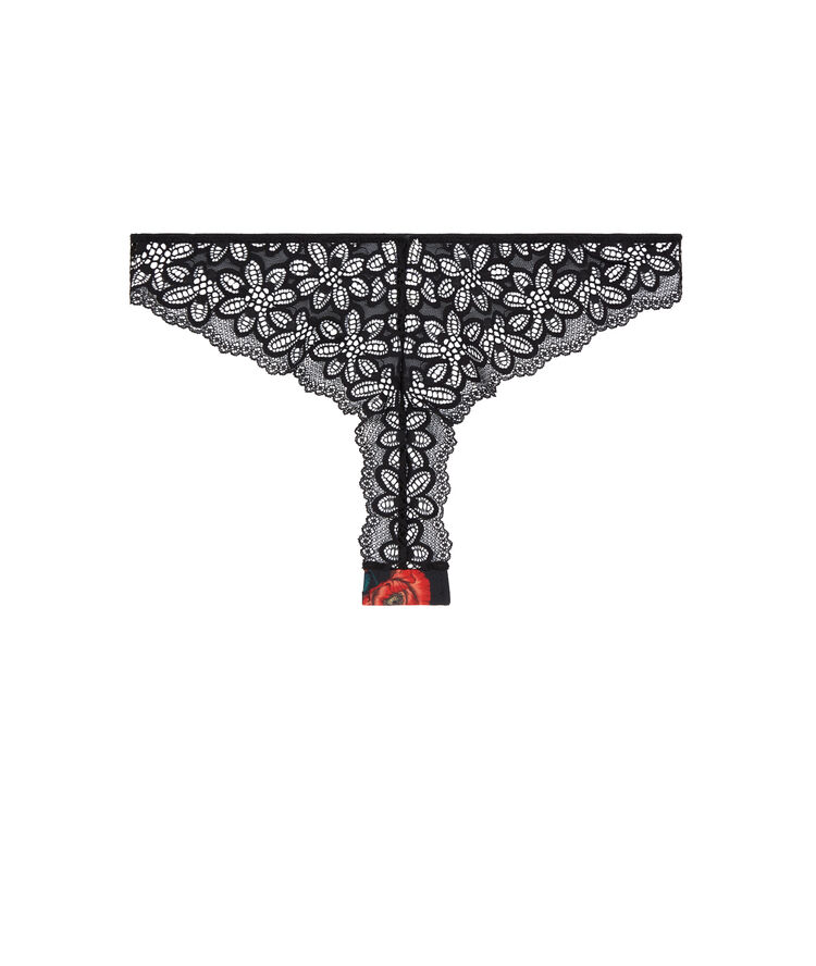 Braguita brasileña con estampado de flores - negra negro.