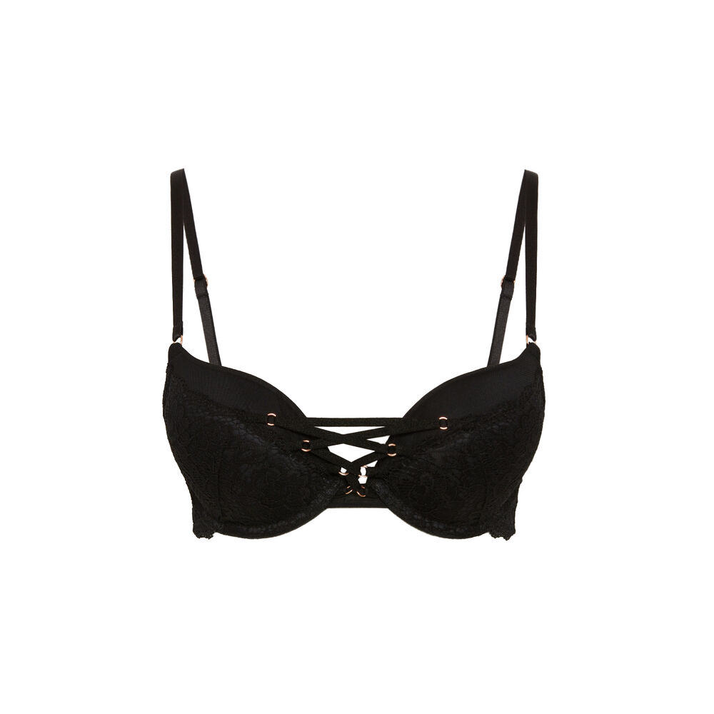 Sujetador ultra push-up de encaje con cintas - negro negro.