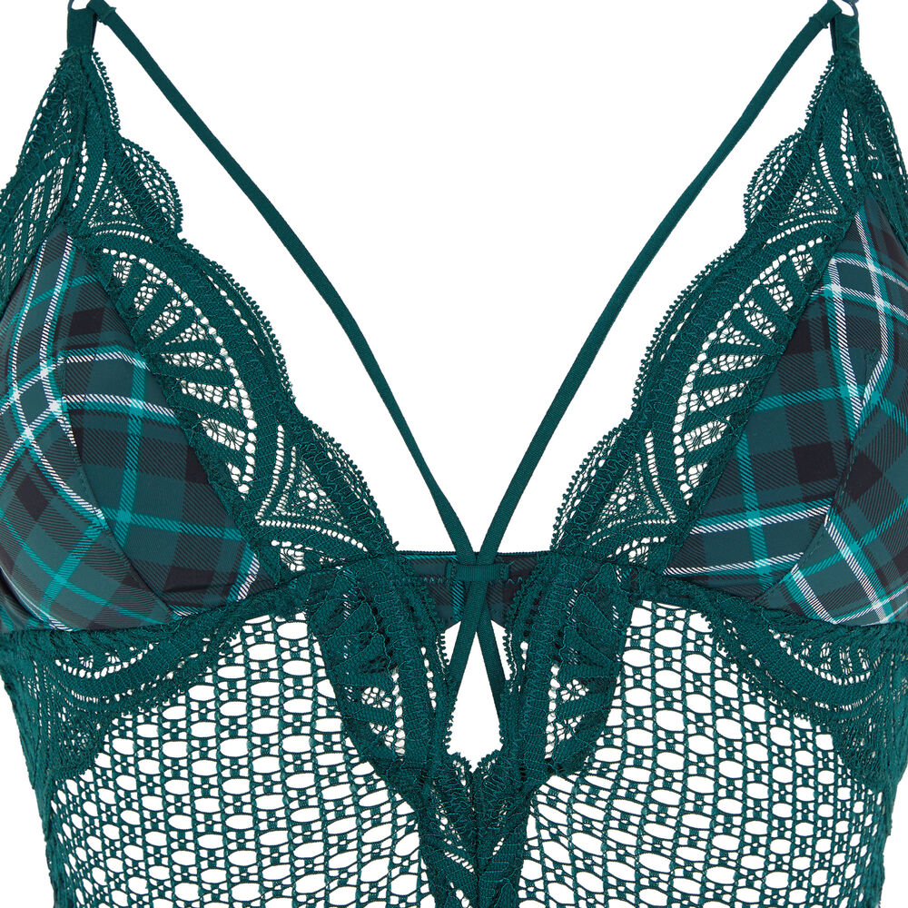 Body de rejilla y encaje - verde verde.