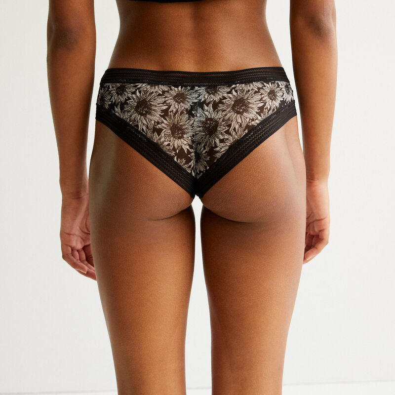 Braguita culotte de tul con motivos de girasoles - negro Braguita culotte de tul con motivos de girasoles - negro;