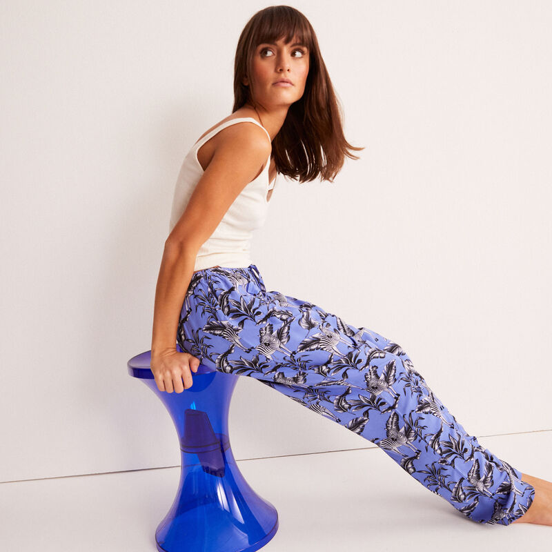 pantalón fluido con motivos de plumas y cebras - morado pantalón fluido con motivos de plumas y cebras - morado;